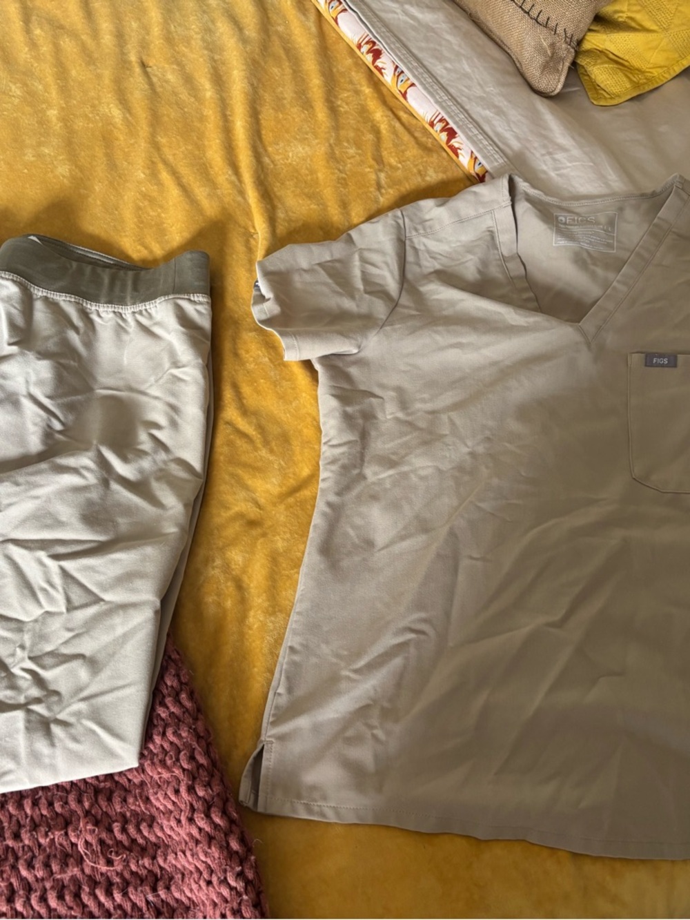 Figs Light Taupe V-Neck Scrub Top and Joggers Set